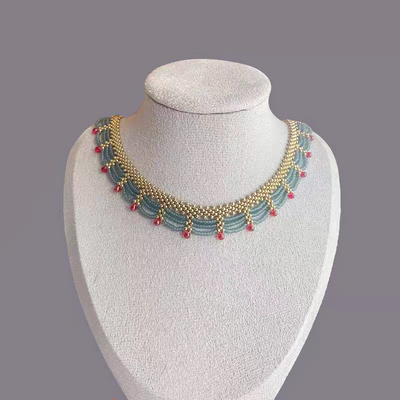Multi-Layer Red Blue Gold Clashing Beads Necklace