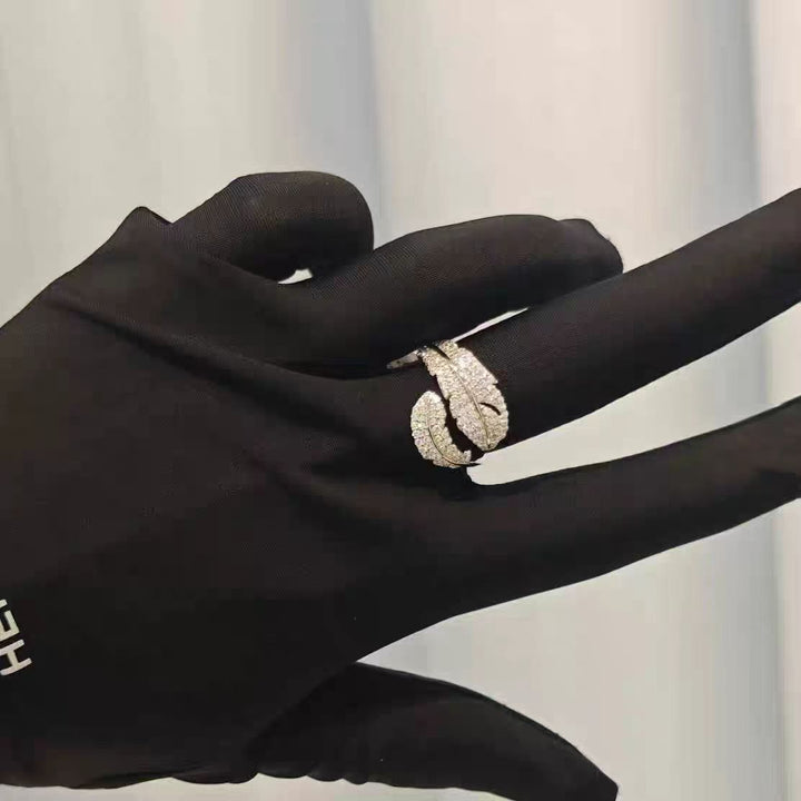 Sterling Silver Feather Pavé Zircon Ring