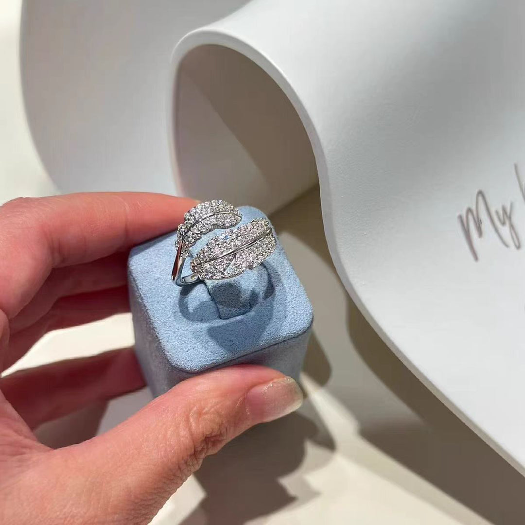 Sterling Silver Feather Pavé Zircon Ring