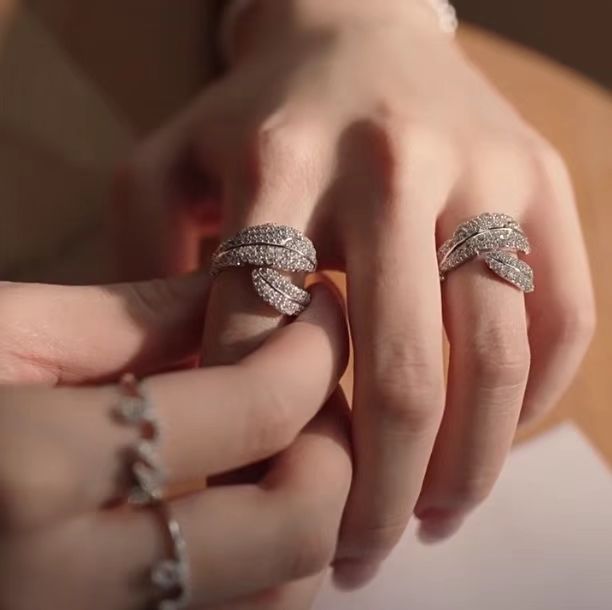 Sterling Silver Feather Pavé Zircon Ring