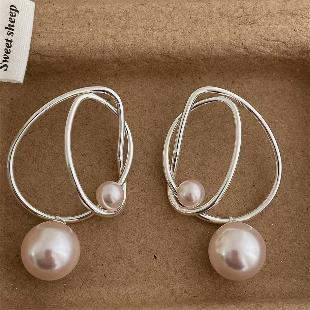 Double Pearl Geometric Earrings