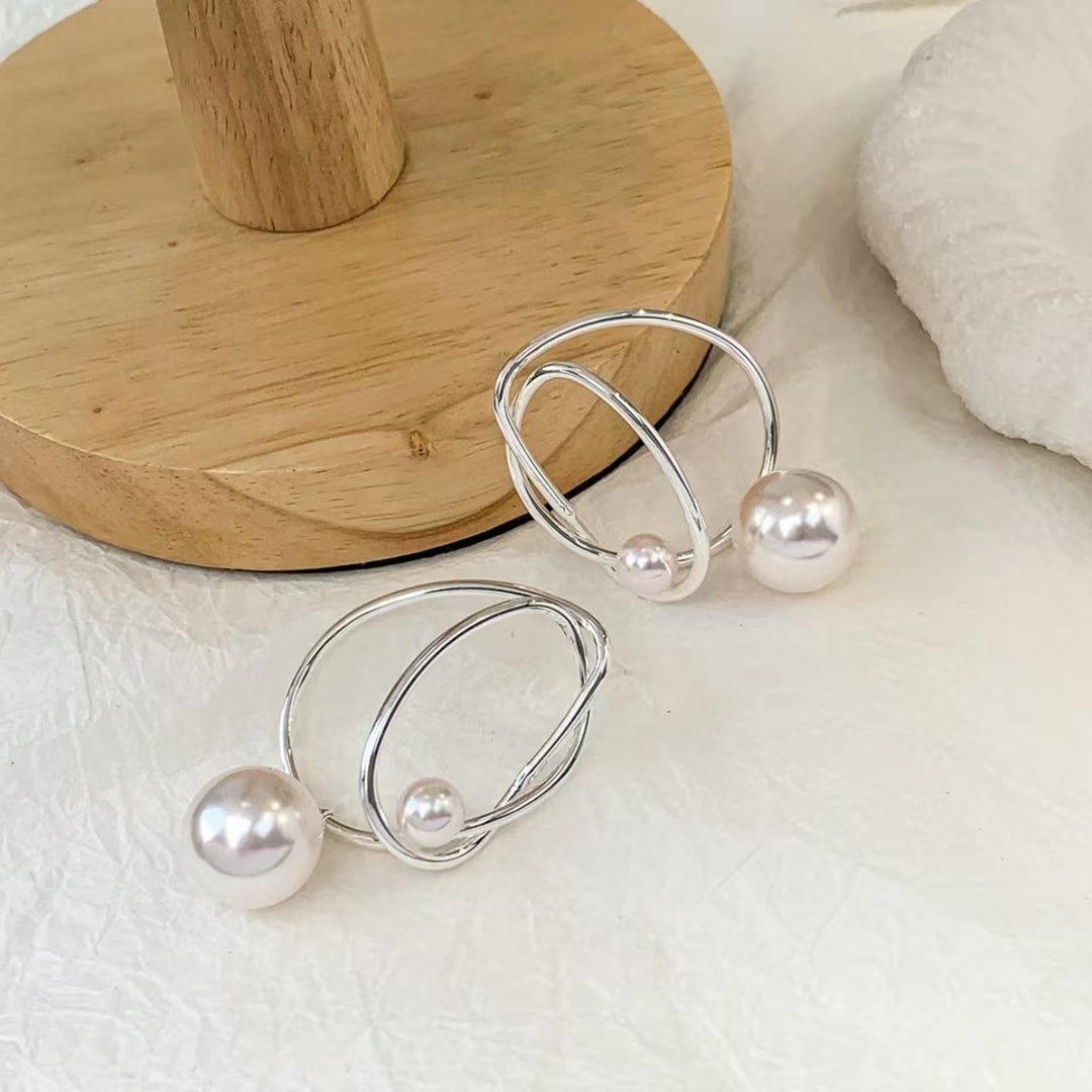 Double Pearl Geometric Earrings