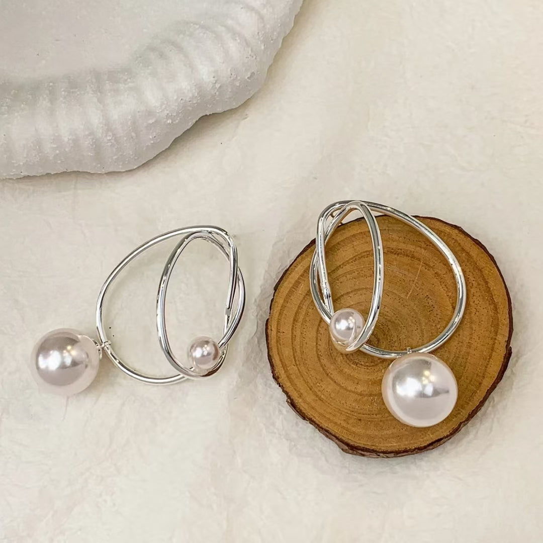 Double Pearl Geometric Earrings