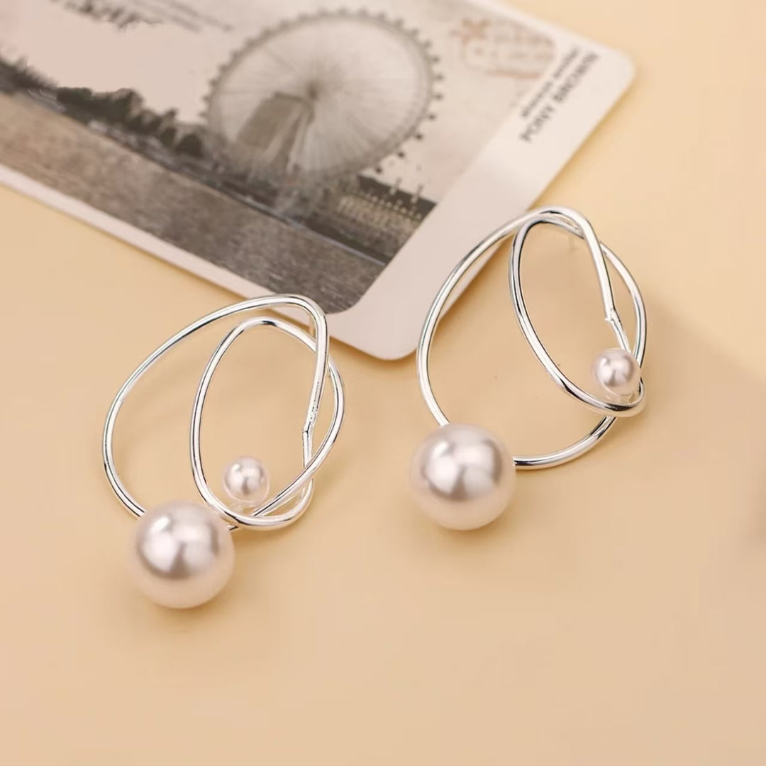 Double Pearl Geometric Earrings
