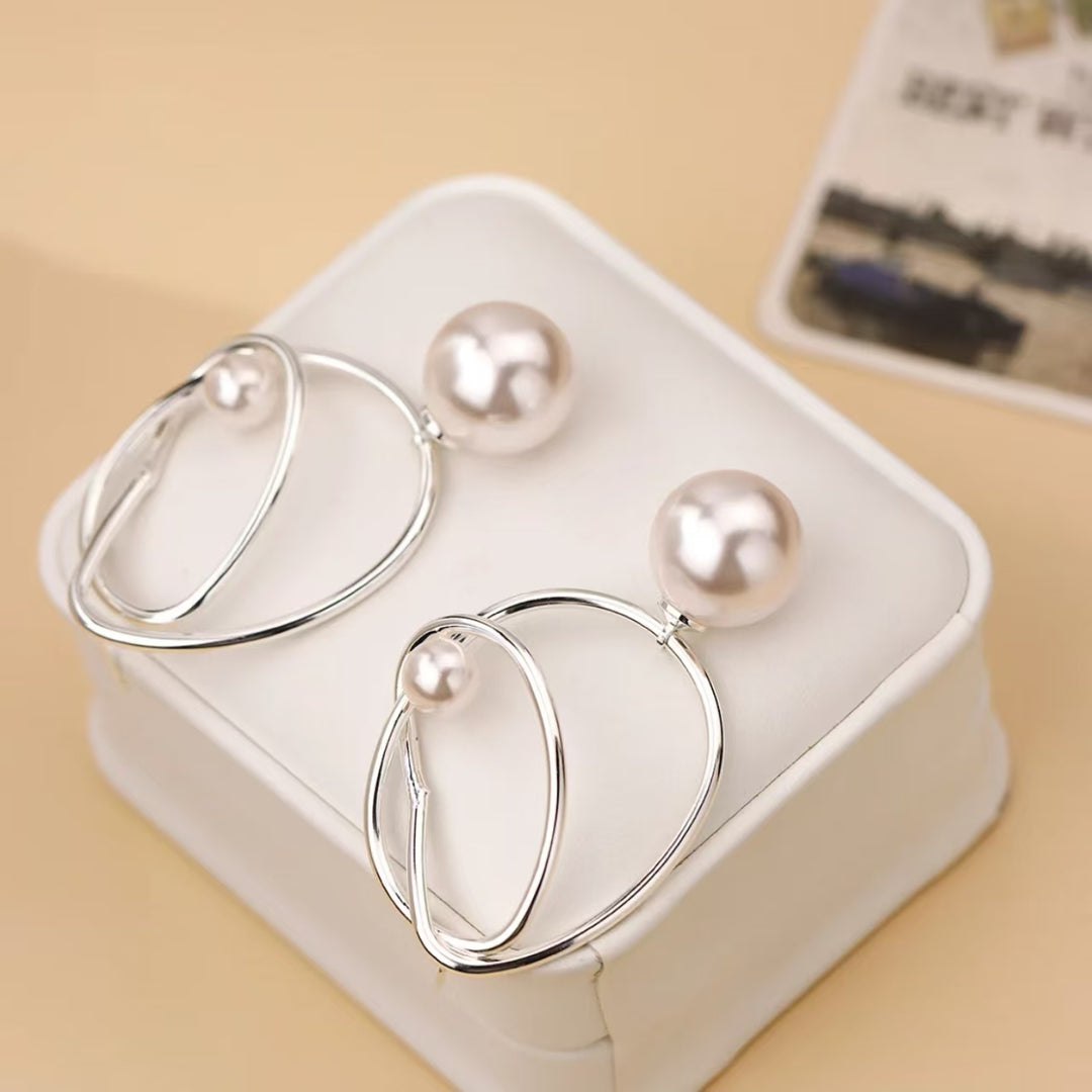 Double Pearl Geometric Earrings