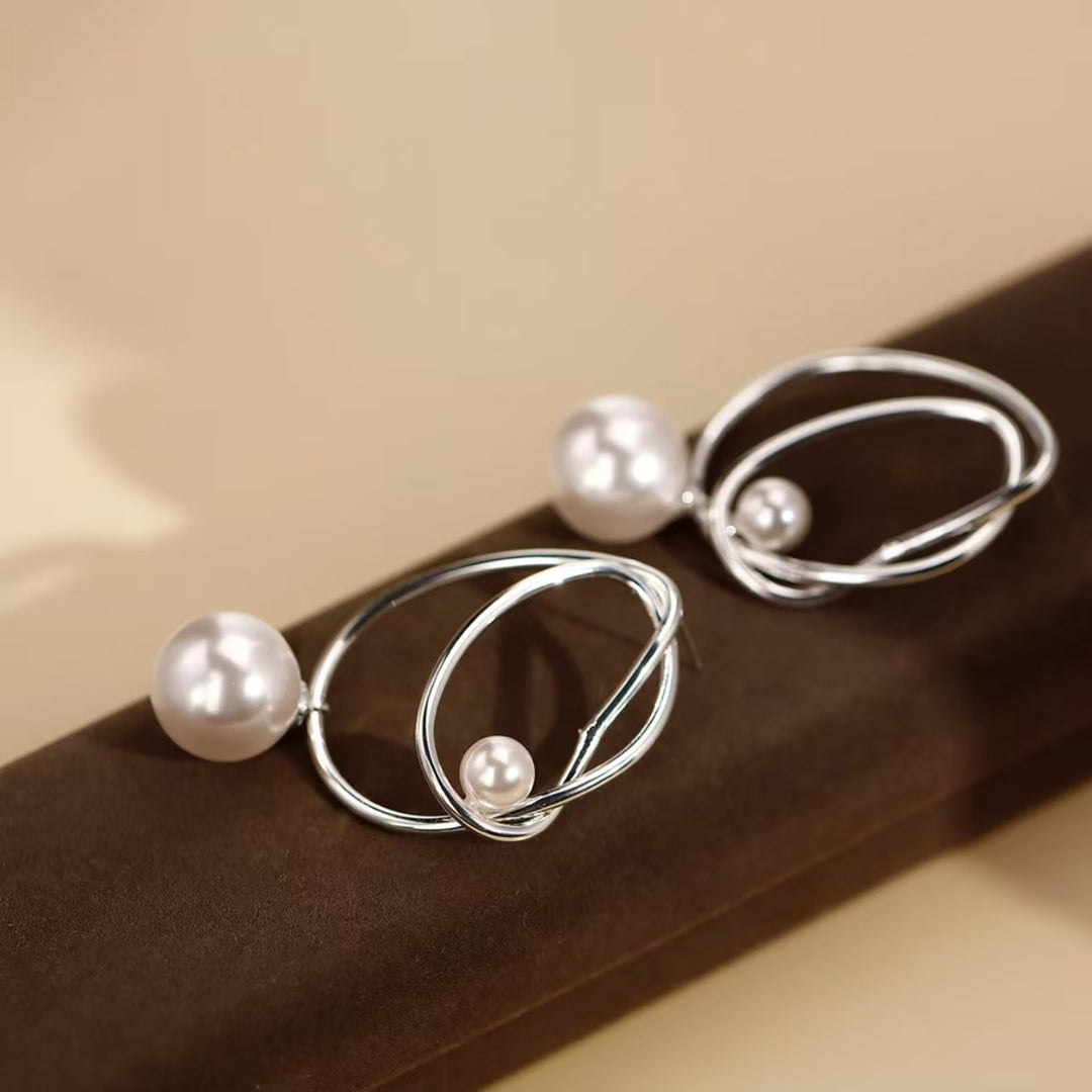 Double Pearl Geometric Earrings