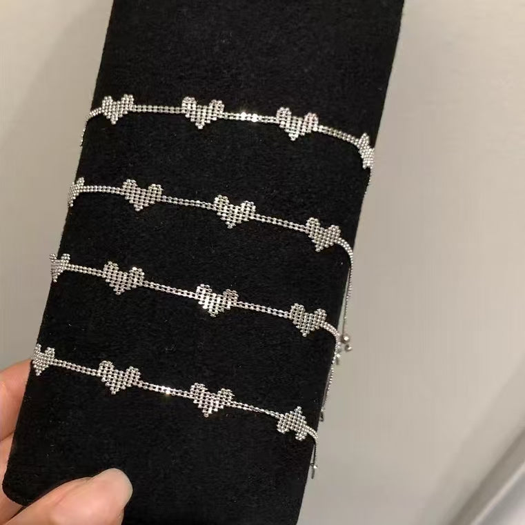 Sterling Silver Heart Link Necklace and Bracelet Set