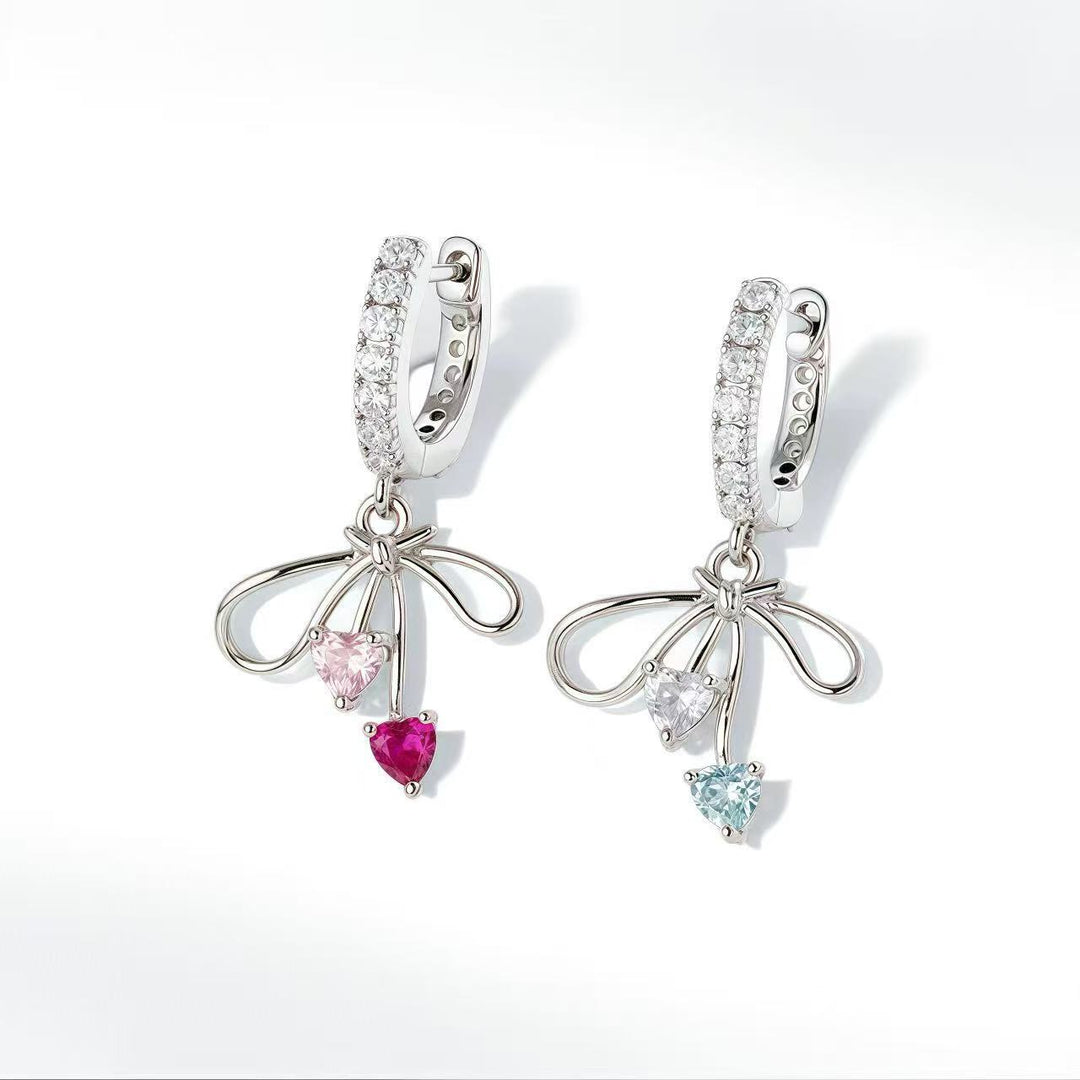 Bow Heart Zircon Drop Earrings