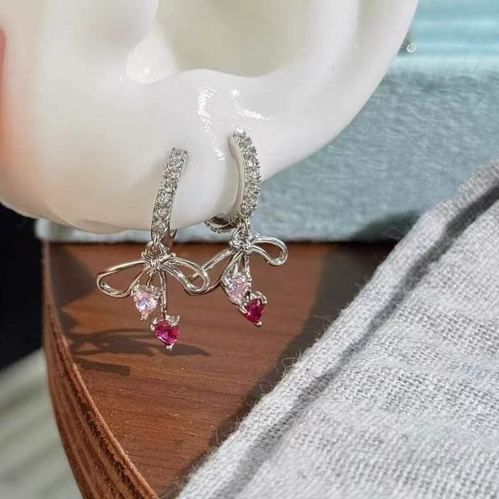 Bow Heart Zircon Drop Earrings