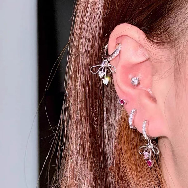 Bow Heart Zircon Drop Earrings