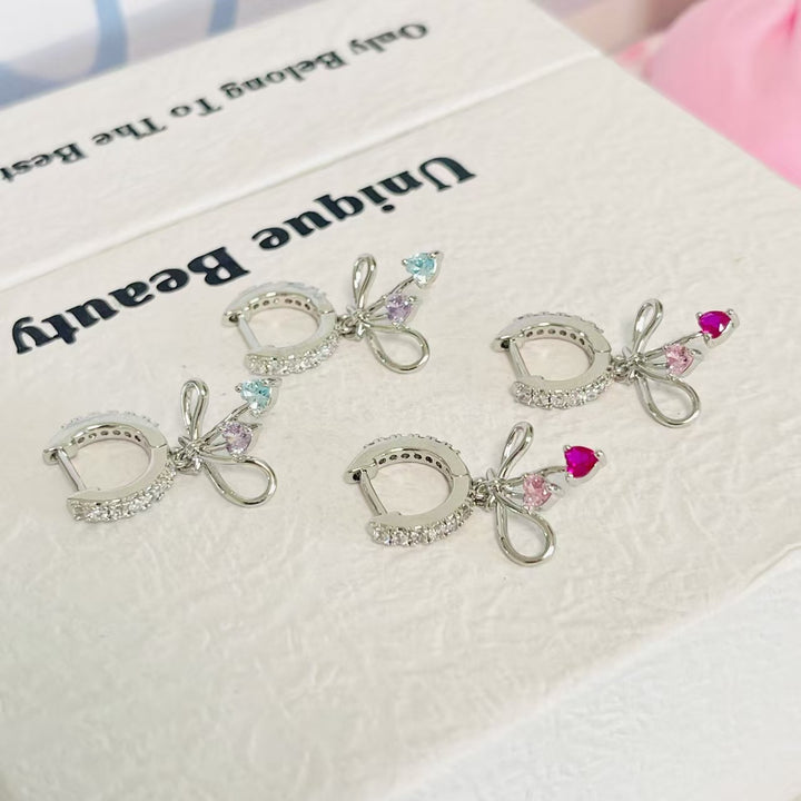 Bow Heart Zircon Drop Earrings