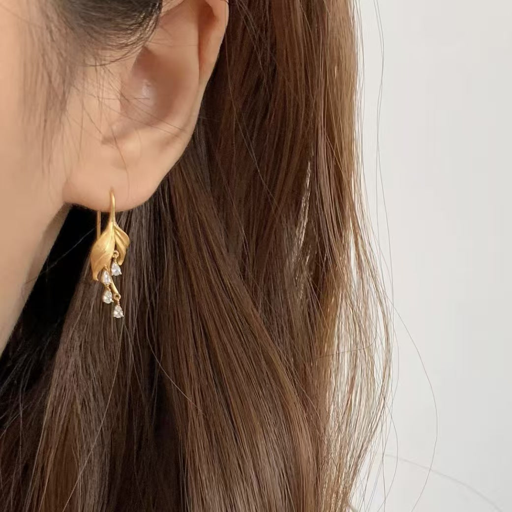 Lily Leaf Drop Earrings with Zircon