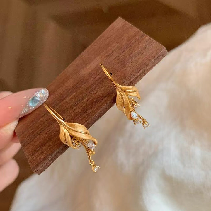 Lily Leaf Drop Earrings with Zircon