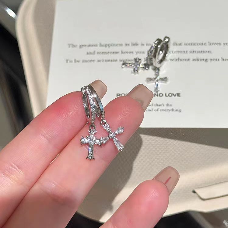 Cross Dangle Zircon Hoop Earrings