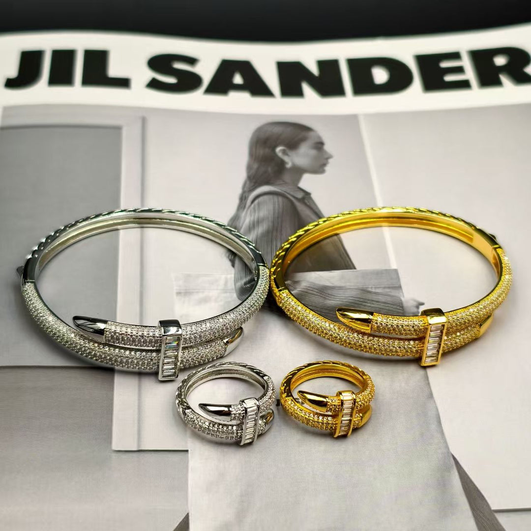 Luxury Buckle Zircon Bangle  Ring Set