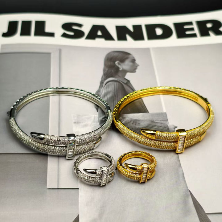 Luxury Buckle Zircon Bangle  Ring Set