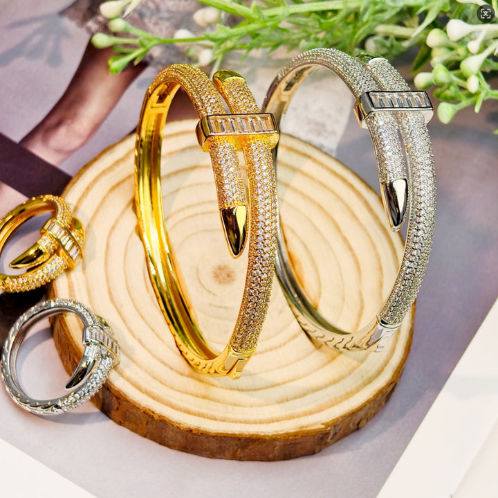 Luxury Buckle Zircon Bangle  Ring Set