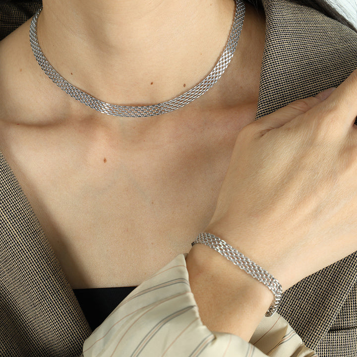 Multi-Strand Woven Chain Necklace & Bracelet Set