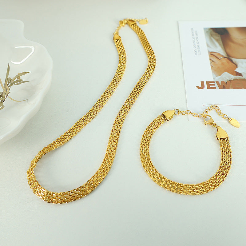 Multi-Strand Woven Chain Necklace & Bracelet Set