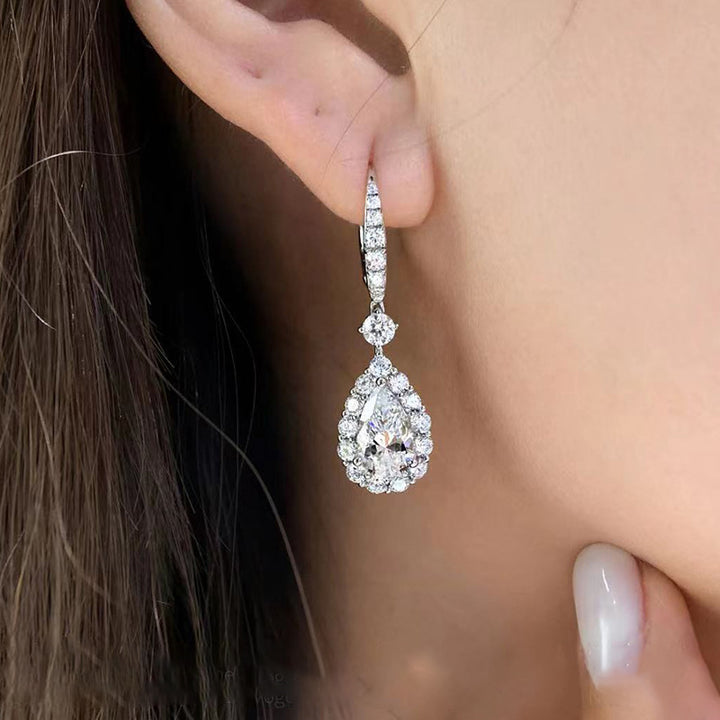 Classic Pear-Cut Halo Zircon Drop Earrings
