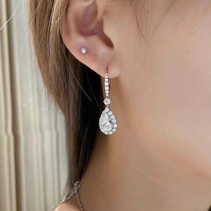 Classic Pear-Cut Halo Zircon Drop Earrings
