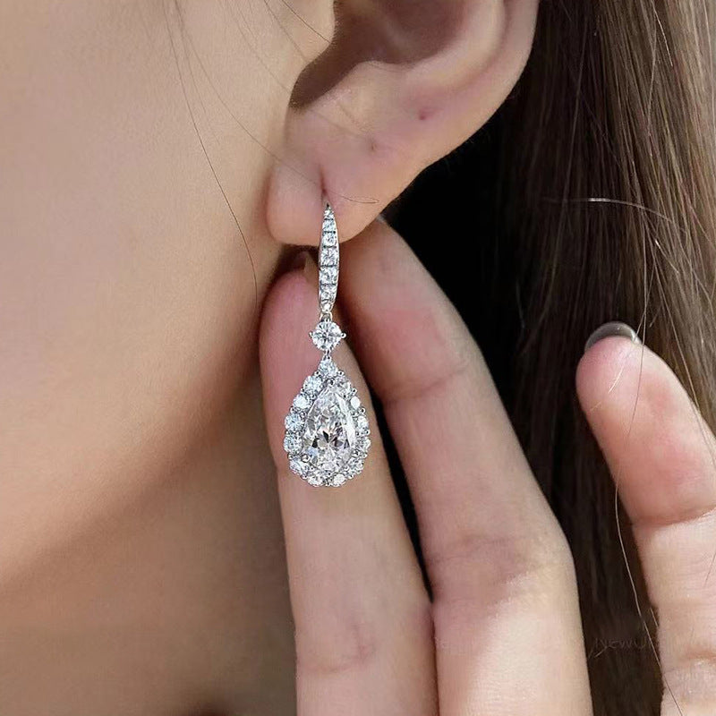 Classic Pear-Cut Halo Zircon Drop Earrings