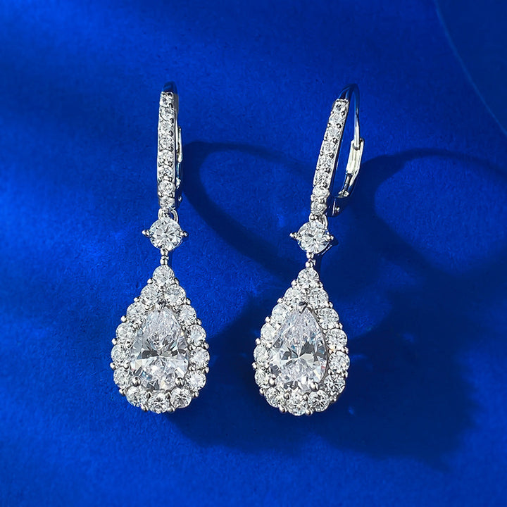Classic Pear-Cut Halo Zircon Drop Earrings