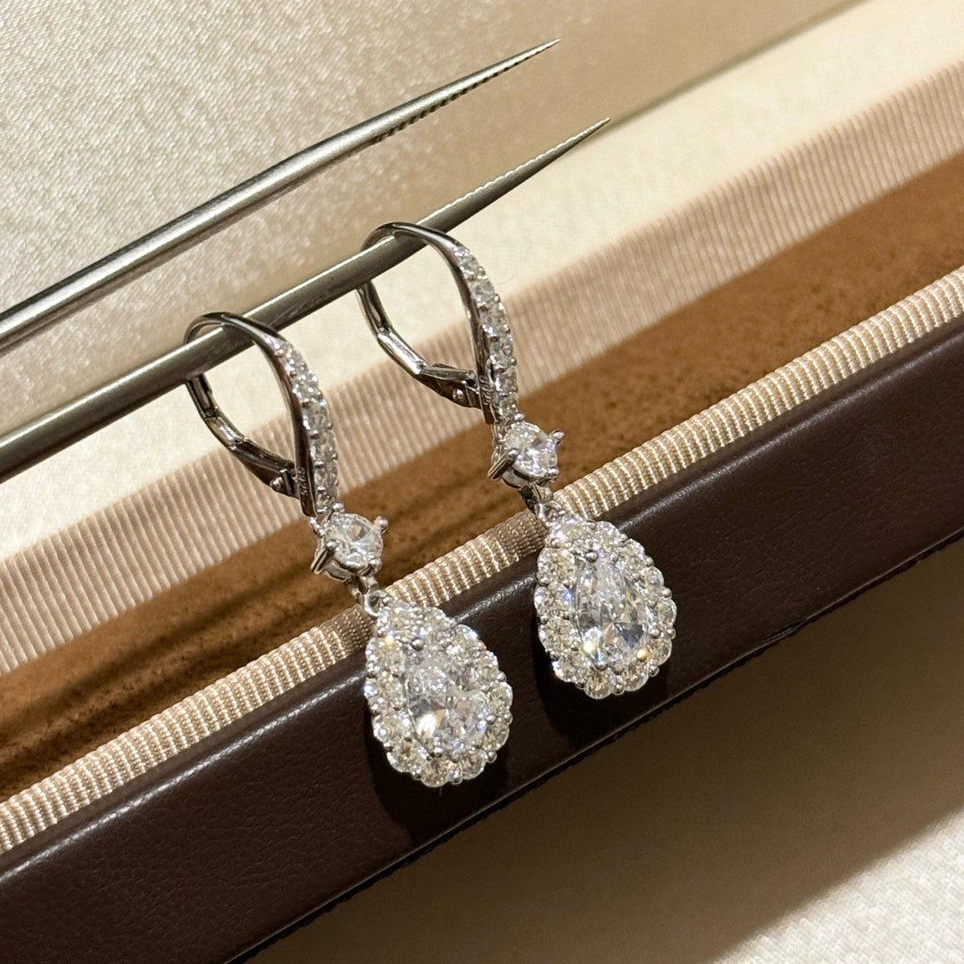 Classic Pear-Cut Halo Zircon Drop Earrings