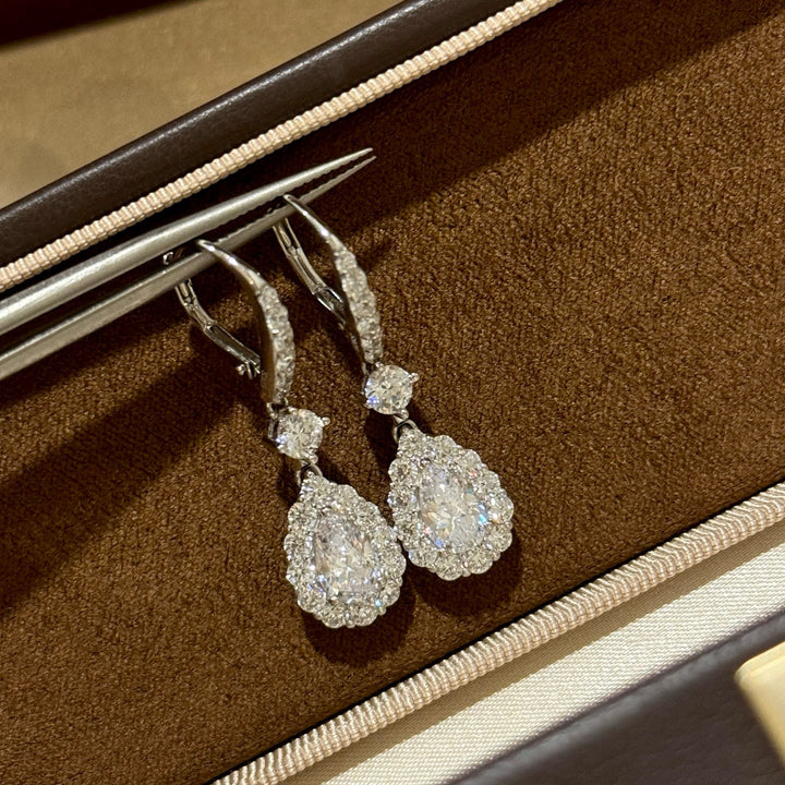 Classic Pear-Cut Halo Zircon Drop Earrings