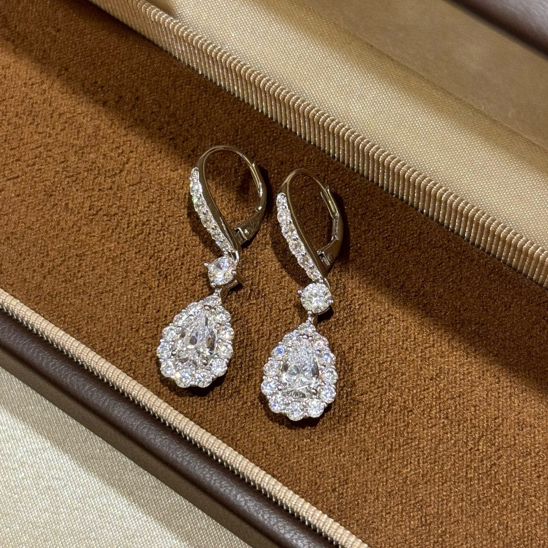 Classic Pear-Cut Halo Zircon Drop Earrings