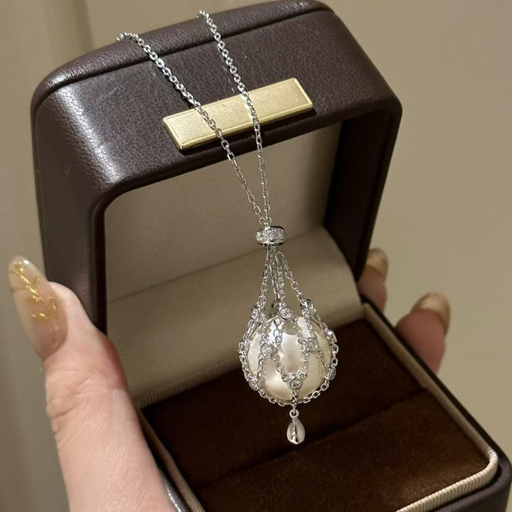 Vintage Pearl Cage Pendant Necklace