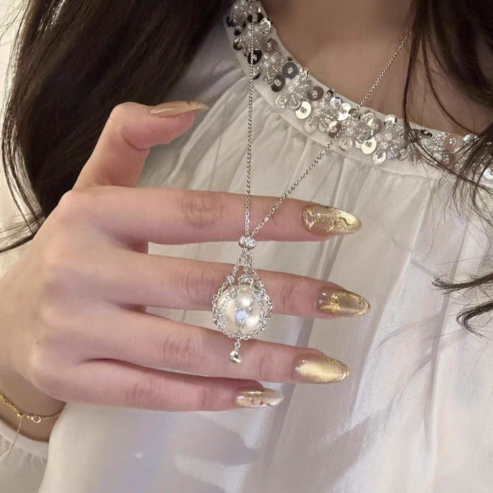 Vintage Pearl Cage Pendant Necklace