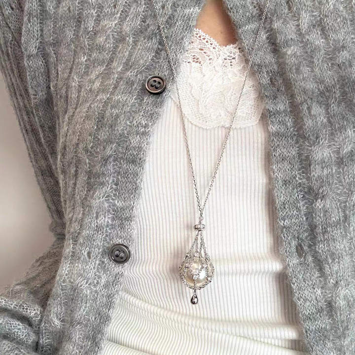 Vintage Pearl Cage Pendant Necklace