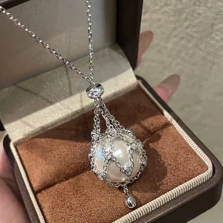 Vintage Pearl Cage Pendant Necklace