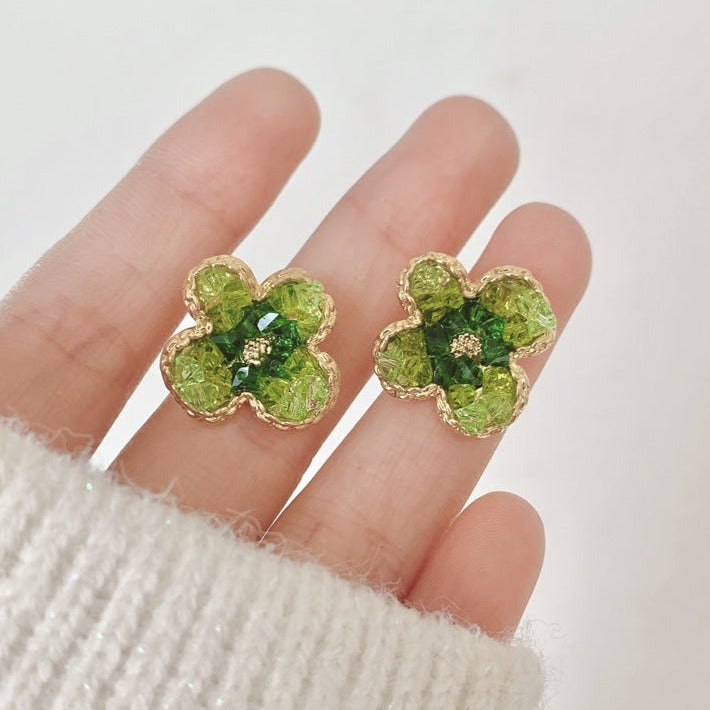 Gradient Crystal Green Flower Earrings