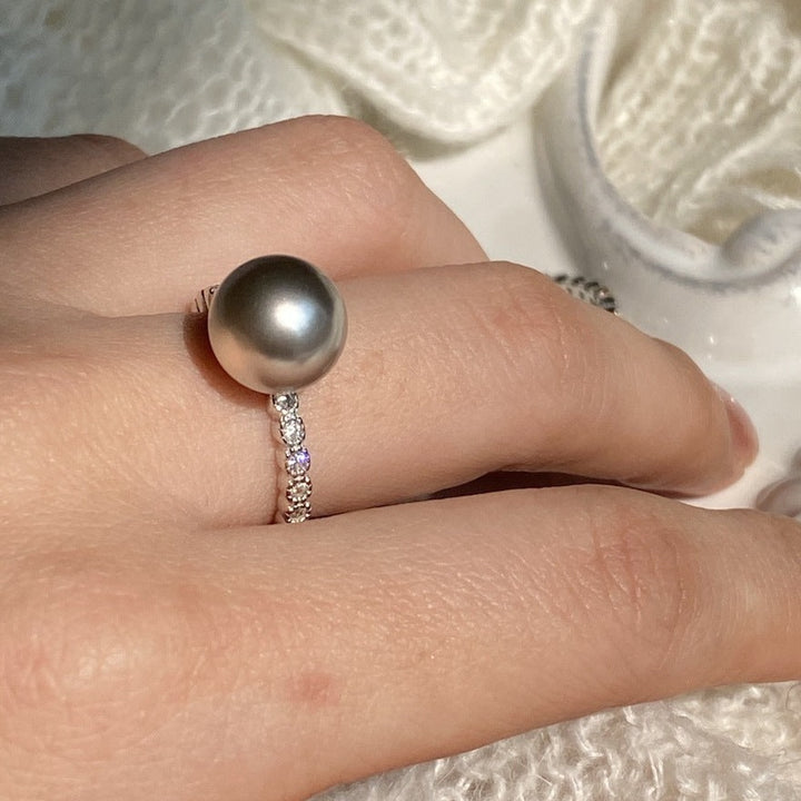 Sterling Silver Simple Zirconia Pearl Ring