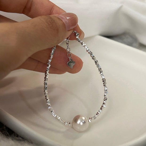 Pearl Crushed Silver Bracelet