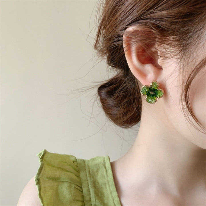Gradient Crystal Green Flower Earrings