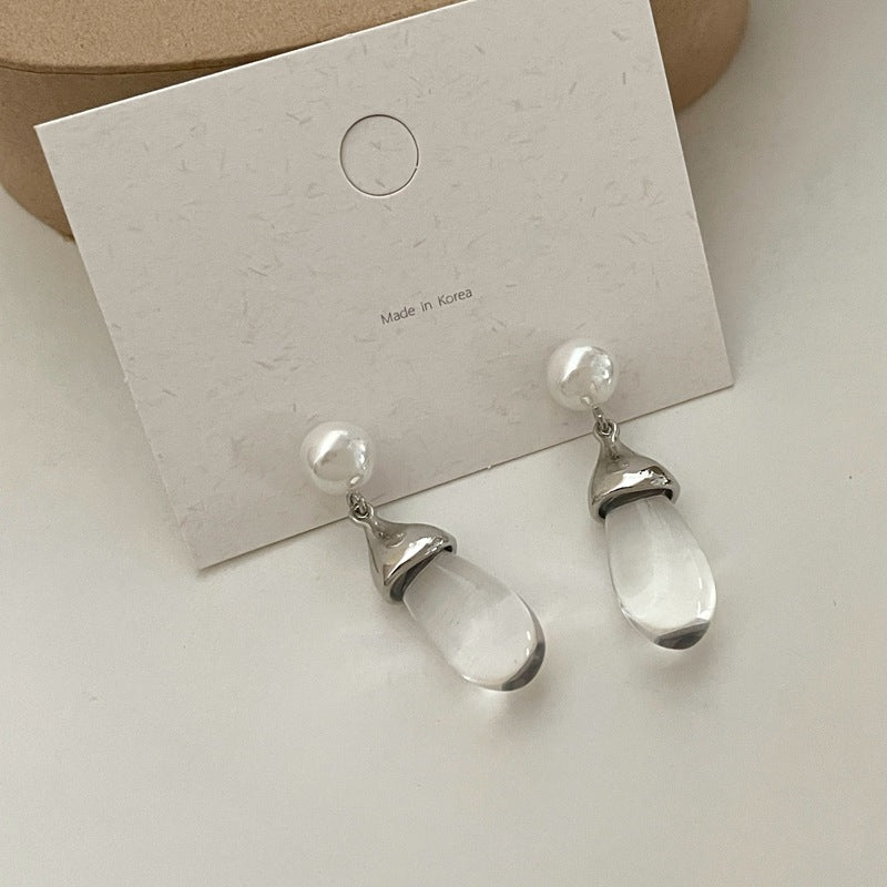 Pearl Clear Drop Earrings
