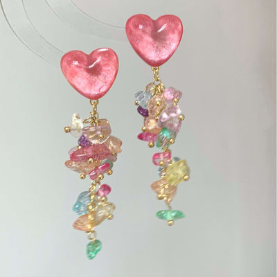 Vacation Style Irregular Colorful Crushed Stone Earrings