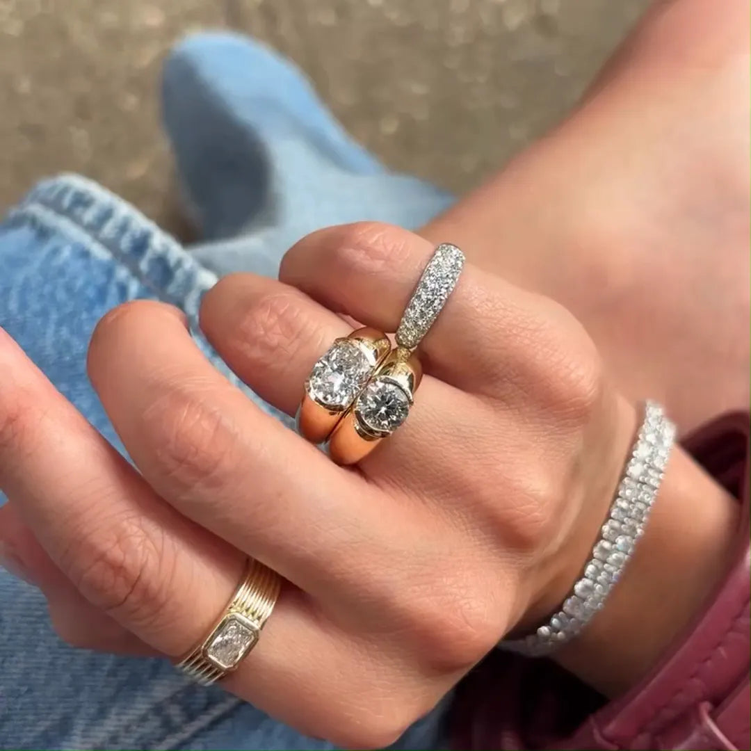 Round-Cut Moissanite Solitaire Ring — Bold Band Design