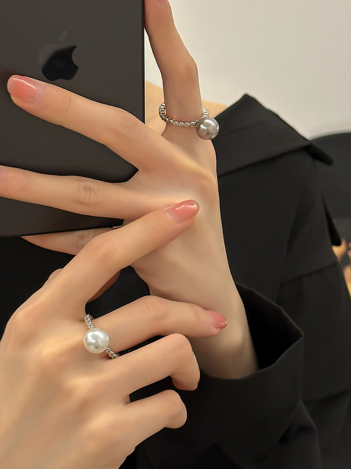 Sterling Silver Simple Zirconia Pearl Ring