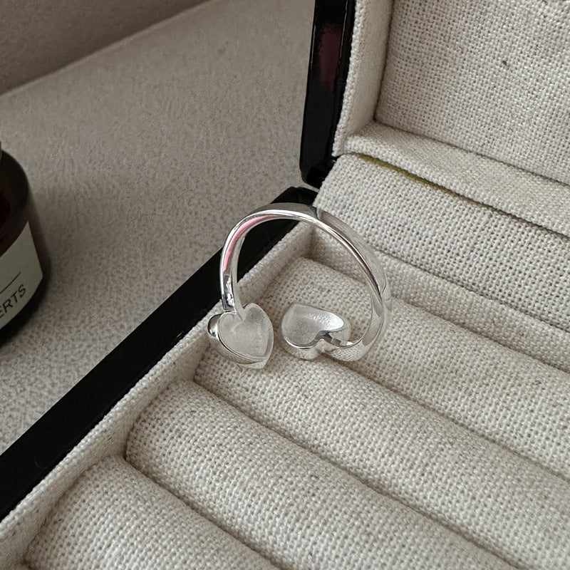 S925 Sterling Silver Dual Heart Adjustable Ring