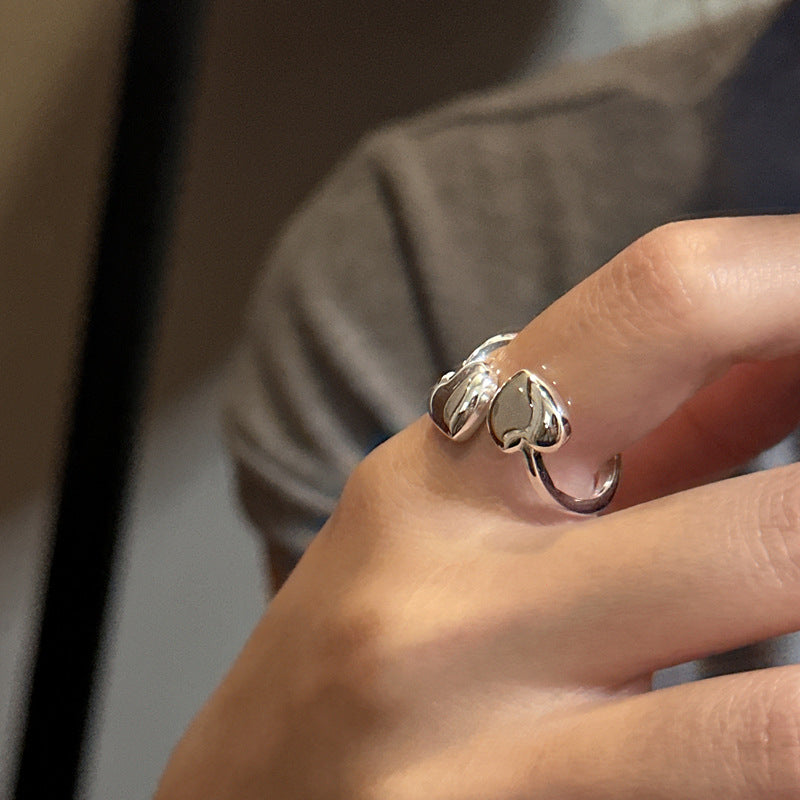 S925 Sterling Silver Dual Heart Adjustable Ring