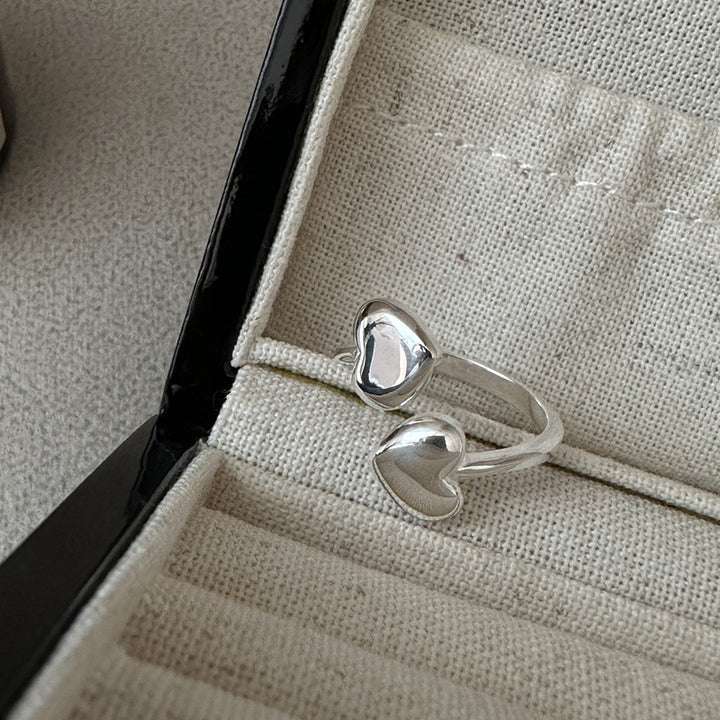 S925 Sterling Silver Dual Heart Adjustable Ring