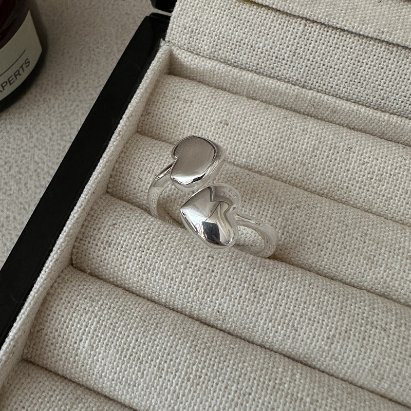 S925 Sterling Silver Dual Heart Adjustable Ring