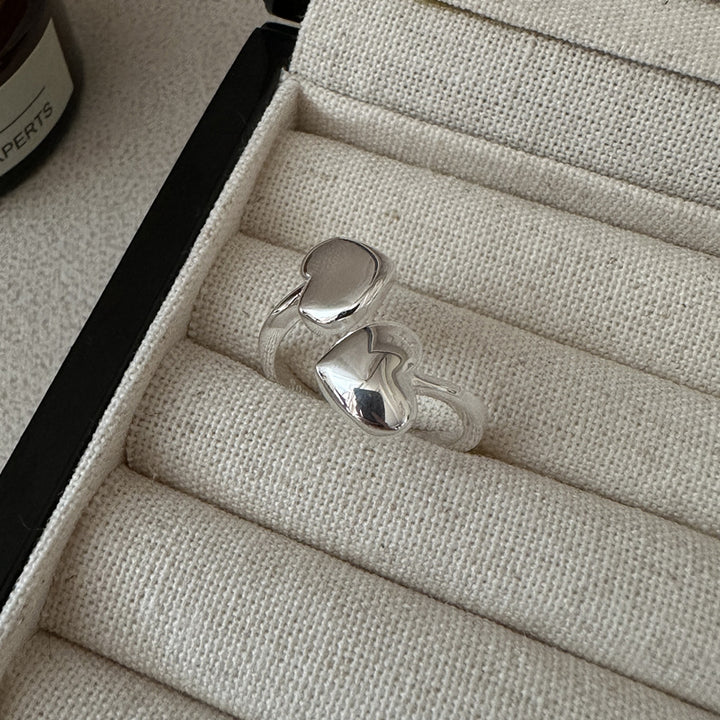S925 Sterling Silver Dual Heart Adjustable Ring