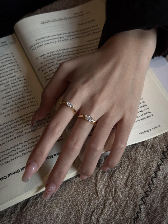 Marquise-Eye Zirconia Ring — S925 Sterling Silver with 18K Gold Plating