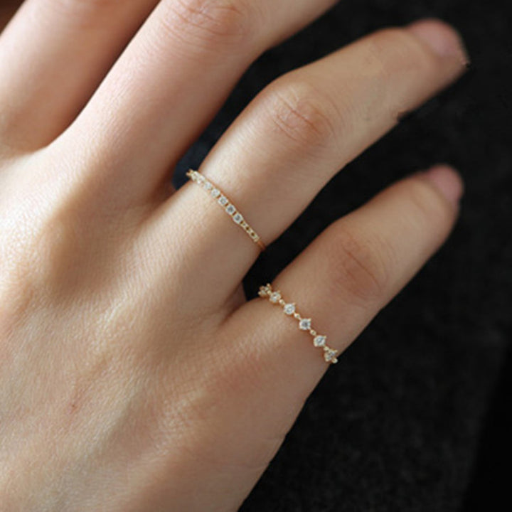 Dainty Zircon Wave Stacking Ring — Slim Band | S925 Sterling Silver