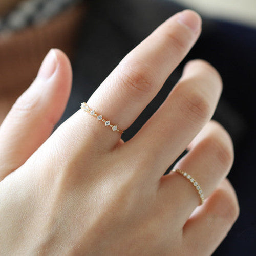 Dainty Zircon Wave Stacking Ring — Slim Band | S925 Sterling Silver